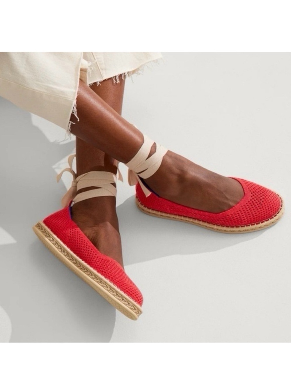 Rothy’s Red Hot Espadrille Ballet Flats with Ankle Wrap